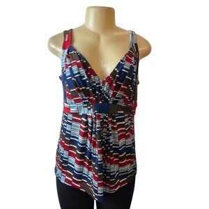 BCBG Maxazria Womens Red White Blue Geo Print Sleeveless Stretch Tank Top Sz L